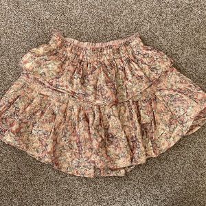Loveshackfancy silk pomegranate floral metallic skirt small s